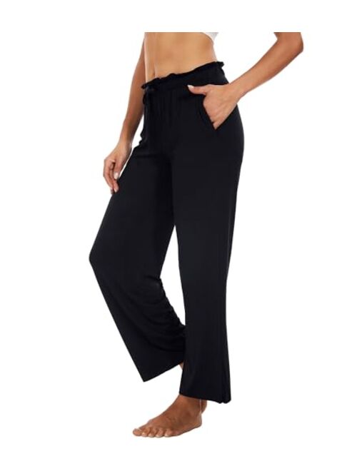 WiWi Women's Casual Loose Wide Leg Pants Bamboo Viscose Pajama Bottoms Drawstring Sweatpants Palazzo Lounge Pant S-XXL