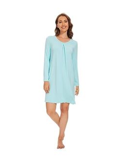 Bamboo Viscose Nightgowns for Women Long Sleeve Nightgown Warm Night Gowns Sleep Shirt Lightweight Gown S-XXL