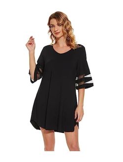 Bamboo Viscose Nightgowns for Women Half Sleeves Sleep Shirt Soft V-neck Sleepwear Loose Comfy Nightshirts S-XXL