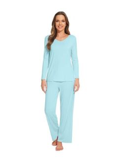 Bamboo Viscose Pajamas Sets for Women Soft Long Sleeve Tops and Pants Pjs Sleepwear Ladies Loungewear S-XXL