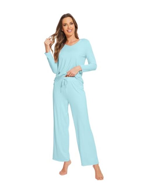 WiWi Bamboo Viscose Pajamas Sets for Women Soft Long Sleeve Tops and Pants Pjs Sleepwear Ladies Loungewear S-XXL