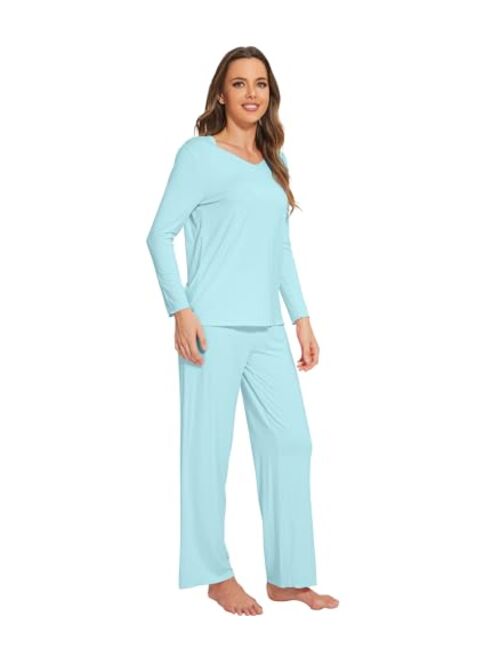 WiWi Bamboo Viscose Pajamas Sets for Women Soft Long Sleeve Tops and Pants Pjs Sleepwear Ladies Loungewear S-XXL