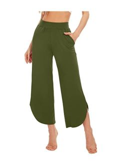 Bamboo Viscose Wide Leg Pajama Bottoms Capri Pj Pants for Women Soft Lounge High Waist Yoga Sweatpants S-XXL