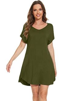 Bamboo Viscose Nightgowns for Women Lightweight Casual Nightgown Short Sleeve Sleep Shirt Soft Summer Night Shirts S-XXL