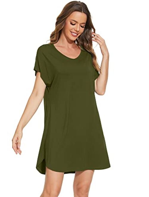 WiWi Bamboo Viscose Nightgowns for Women Lightweight Casual Nightgown Short Sleeve Sleep Shirt Soft Summer Night Shirts S-XXL