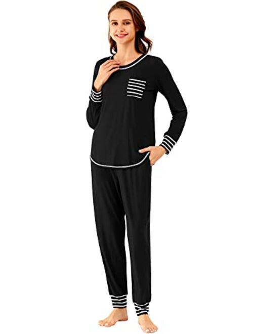 WiWi Bamboo Viscose Pajamas Set for Women Long Sleeve Sleepwear Soft Loungewear Pjs Jogger Pants Lounge Sets S-XXL