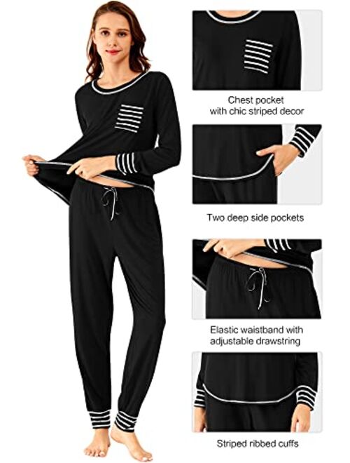 WiWi Bamboo Viscose Pajamas Set for Women Long Sleeve Sleepwear Soft Loungewear Pjs Jogger Pants Lounge Sets S-XXL