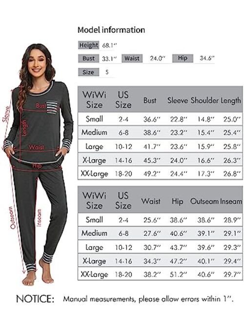 WiWi Bamboo Viscose Pajamas Set for Women Long Sleeve Sleepwear Soft Loungewear Pjs Jogger Pants Lounge Sets S-XXL