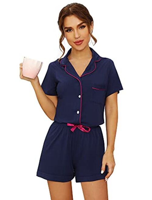 WiWi Pajamas for Women Bamboo Viscose Plus Size Pajama Set Short Sleeve Sleepwear Button Down Loungewear Pjs Shorts Sets S-4X