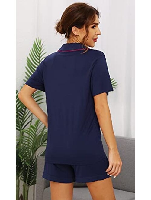 WiWi Pajamas for Women Bamboo Viscose Plus Size Pajama Set Short Sleeve Sleepwear Button Down Loungewear Pjs Shorts Sets S-4X