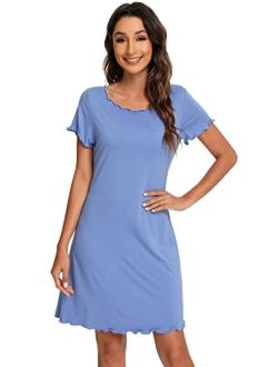 Womens Nightgown Short Sleeve Sleep Shirts Ruffle Nightshirts Sleepwear Soft Summer Sleepshirt Loungewear S-XXL