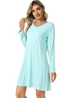 Bamboo Viscose Nightgowns for Women Long Sleeve Sleep Shirt Soft Sleepwear Ladies Nightshirts Pajamas S-XXL