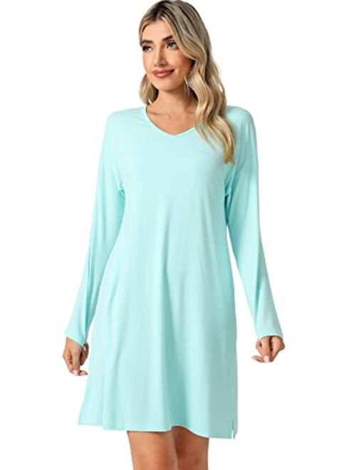 WiWi Bamboo Viscose Nightgowns for Women Long Sleeve Sleep Shirt Soft Sleepwear Ladies Nightshirts Pajamas S-XXL