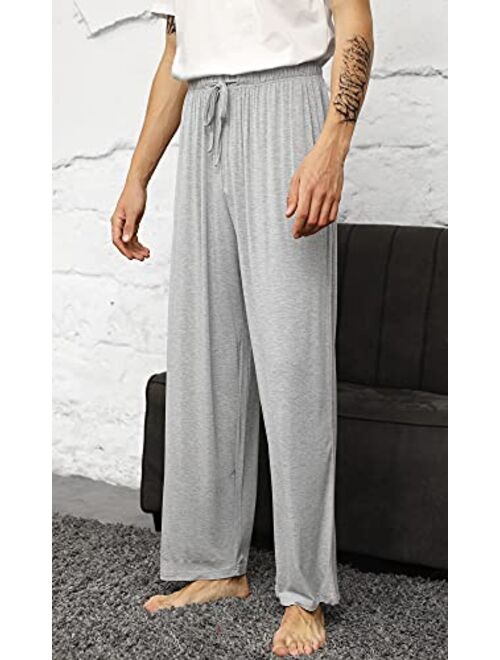 WiWi Mens Bamboo Viscose Pajama Pants Soft Lounge Bottoms Knit Big and Long Sweatpants Lightweight Sleep Pant Drawstring S-4X