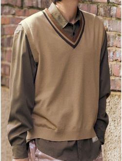 Manfinity Men 1pc Striped Trim Sweater Vest
