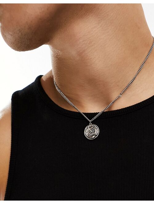 ASOS DESIGN necklace with circular rose pendant in burnished silver