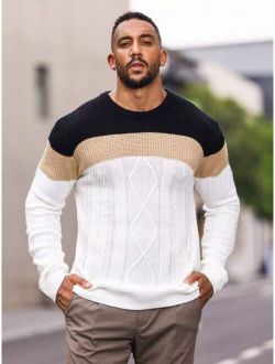 Manfinity Homme Men Plus Color Block Cable Knit Sweater