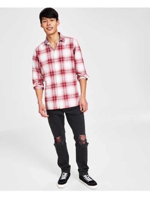 SUN + STONE Men's Brock Classic-Fit Textured Plaid Button-Down Shirt, Created for Macy's