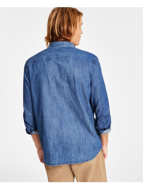 SUN + STONE Men's Chase Regular-Fit Geo Embroidered Button-Down Shirt, Created for Macy's