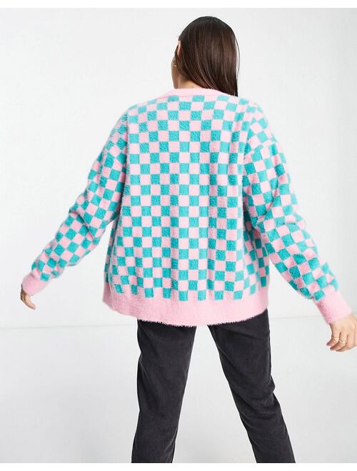Daisy Street relaxed cardigan in fluffy checkerboard