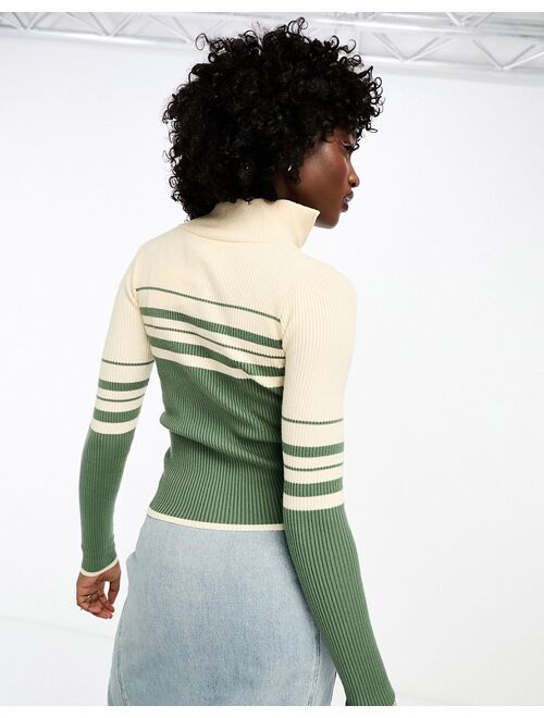 Daisy Street zip through knit cardigan in retro stripe