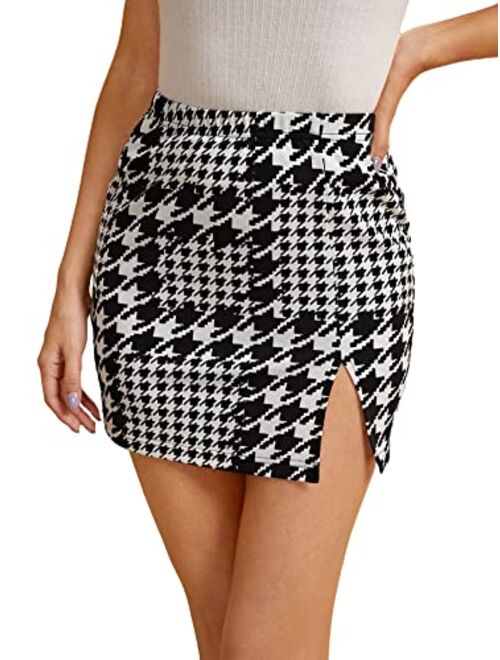SOLY HUX Women's Plaid Skirt High Waisted Split Bodycon Pencil Mini Skirt