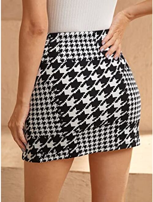 SOLY HUX Women's Plaid Skirt High Waisted Split Bodycon Pencil Mini Skirt