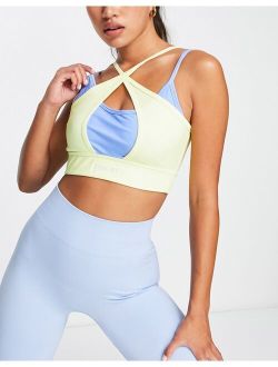 Active double layer light support sports bra in yellow and blue