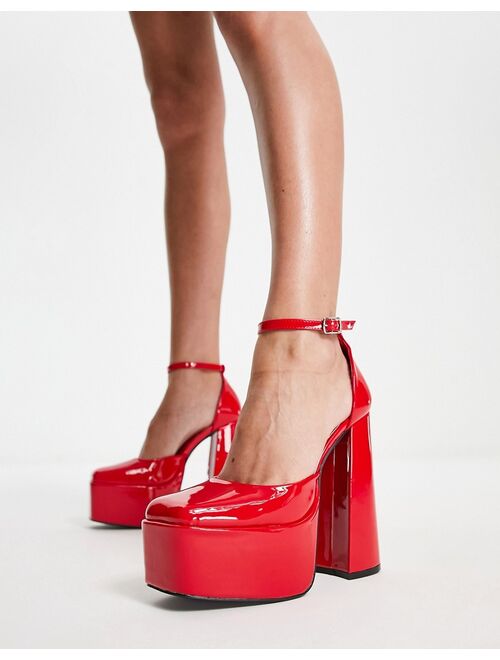 Daisy Street platform heeled shoes in red patent