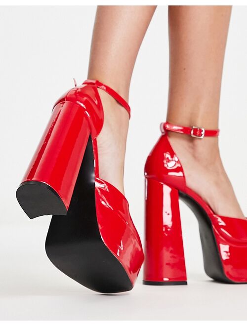 Daisy Street platform heeled shoes in red patent