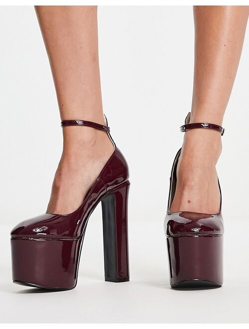 Daisy Street platform heeled shoes in burgundy patent