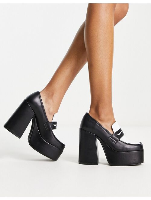 Daisy Street Exclusive platform heeled loafers in monochrome