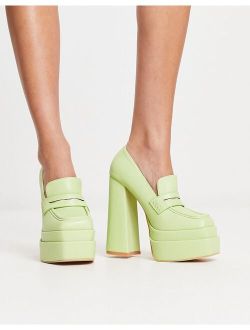Exclusive double platform heeled loafers in lime