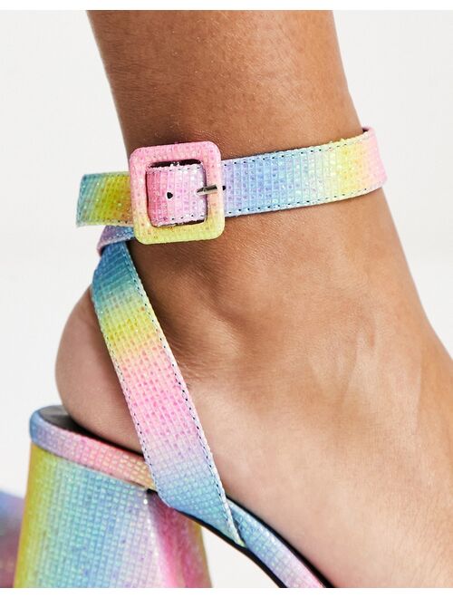 Daisy Street platform flared heeled shoes in rainbow glitter