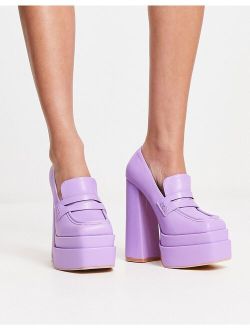 Exclusive double platform heeled loafers in purple