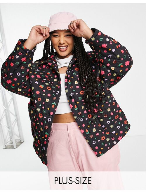 Daisy Street Plus relaxed puffer jacket in multi floral print