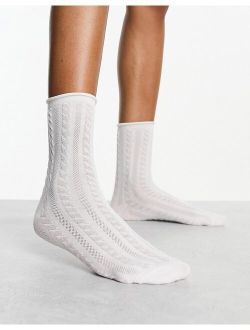cable print socks in white