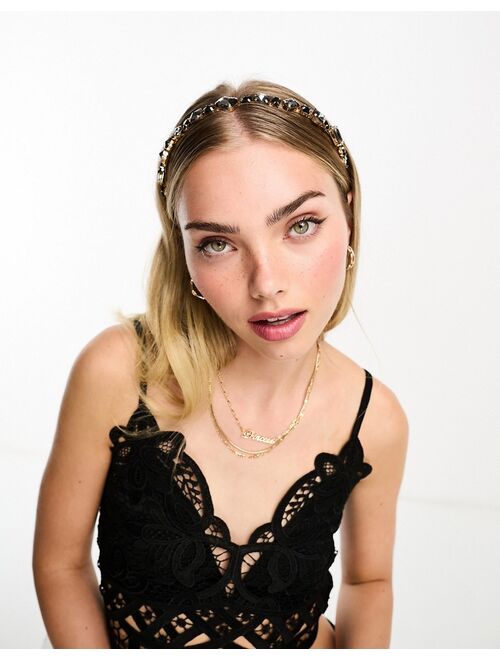 Daisy Street jeweled hairband in black and gold