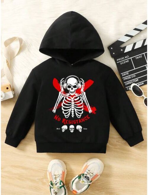 Young Boy Skeleton Letter Graphic Hoodie