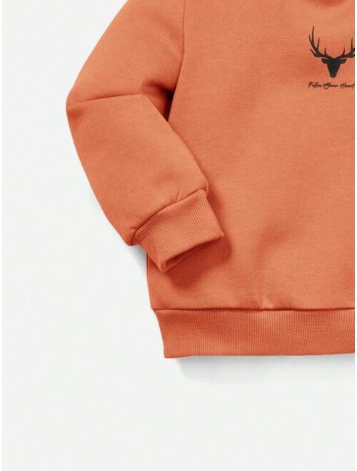 SHEIN Kids EVRYDAY Young Boy Antler Letter Graphic Hoodie
