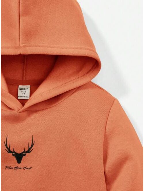 SHEIN Kids EVRYDAY Young Boy Antler Letter Graphic Hoodie