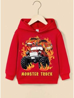 Young Boy Fire Letter Graphic Hoodie