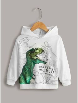 SHEIN Kids EVRYDAY Toddler Boys Letter And Dinosaur Print Hoodie