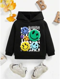 Young Boy Cartoon Letter Graphic Thermal Hoodie