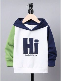 SHEIN Kids EVRYDAY Young Boy Slogan Graphic Colorblock Hoodie