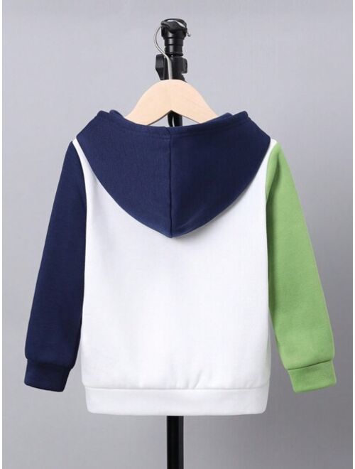 SHEIN Kids EVRYDAY Young Boy Slogan Graphic Colorblock Hoodie