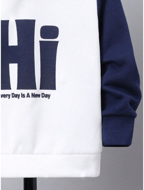 SHEIN Kids EVRYDAY Young Boy Slogan Graphic Colorblock Hoodie