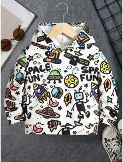 Young Boy Space Letter Graphic Hoodie
