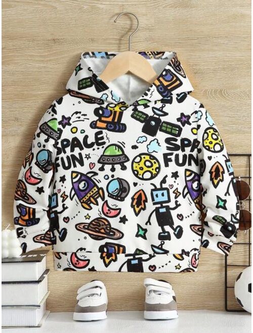 SHEIN Young Boy Space Letter Graphic Hoodie