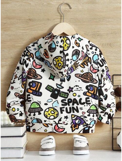 SHEIN Young Boy Space Letter Graphic Hoodie